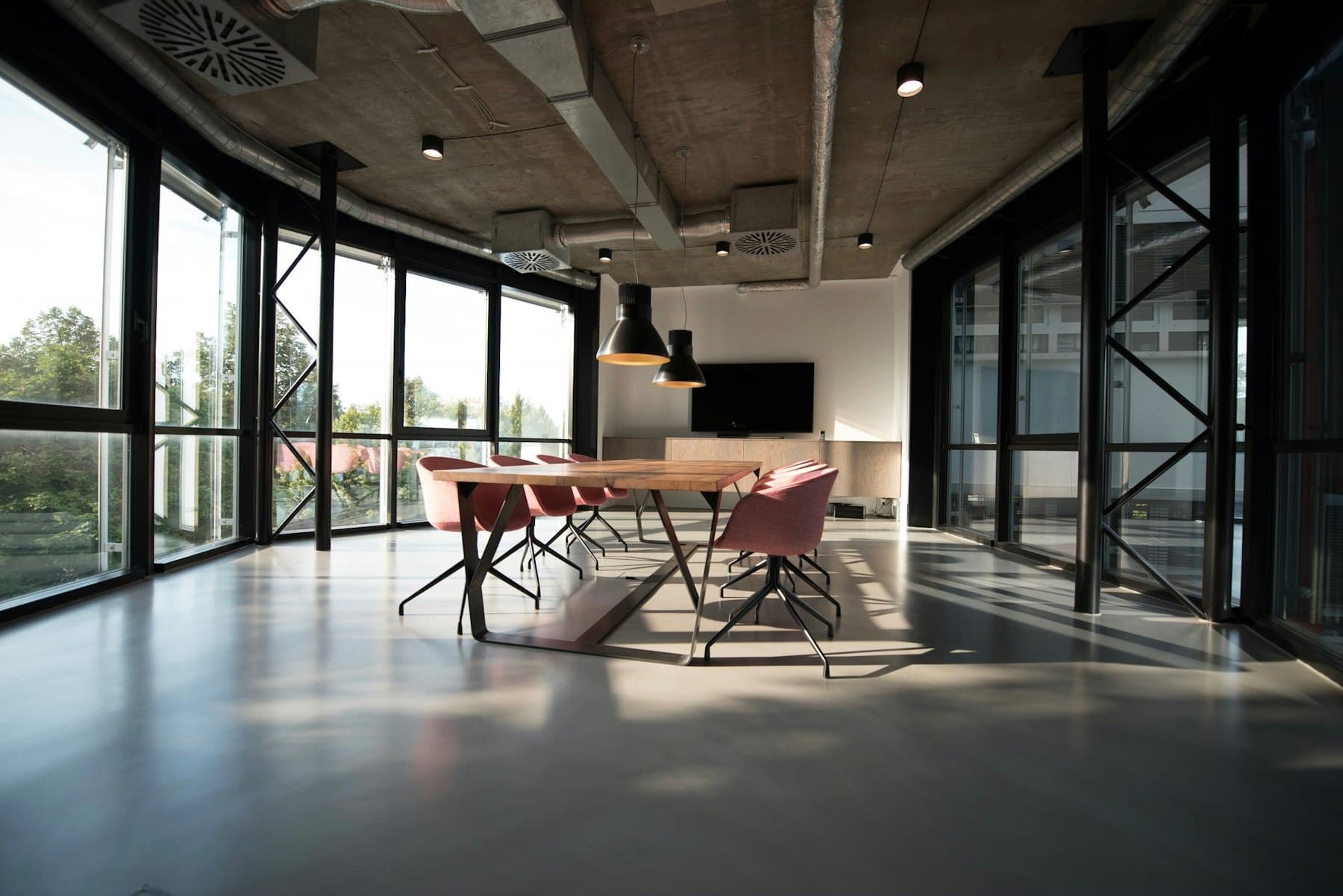 A bright, freshly cleaned open-plan office