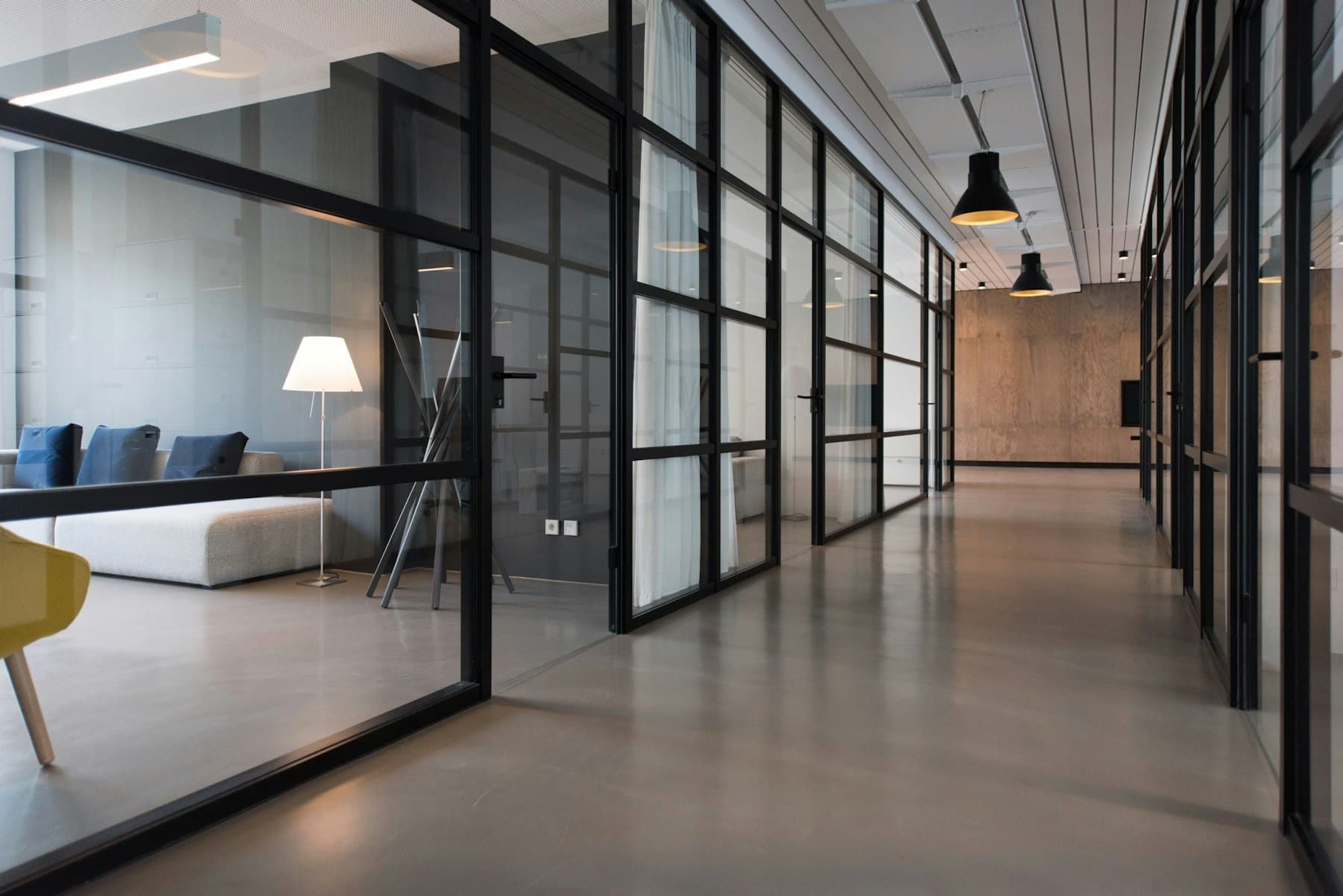 A clean corporate office corridor